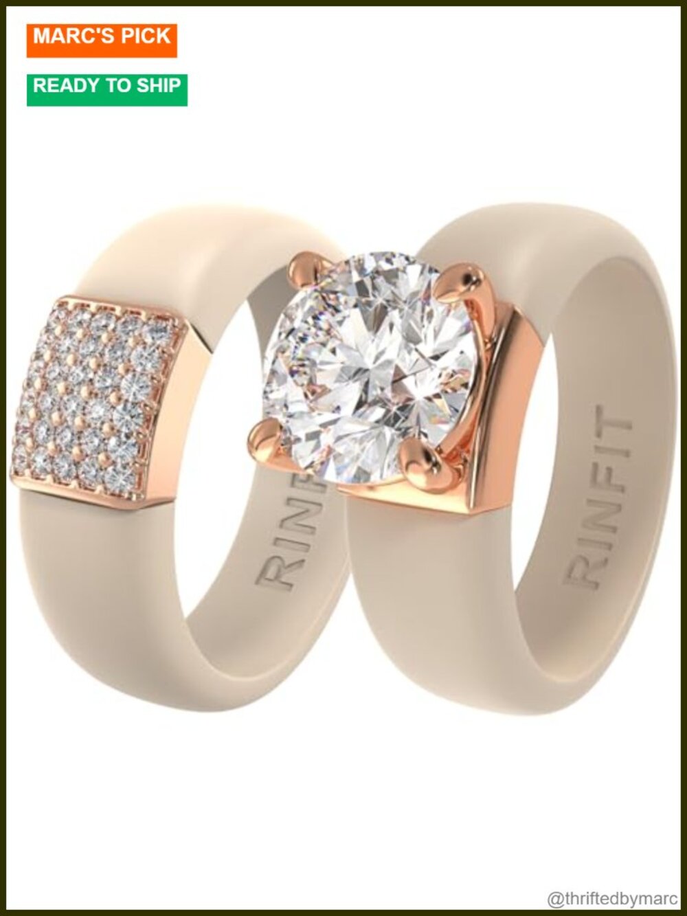 Silicone Ring Set Round Cut CZ Solitaire Band, Comfort Fit, Active Lifestyle